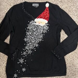 Berek Christmas Sweater Black with Sequin Santa size medium